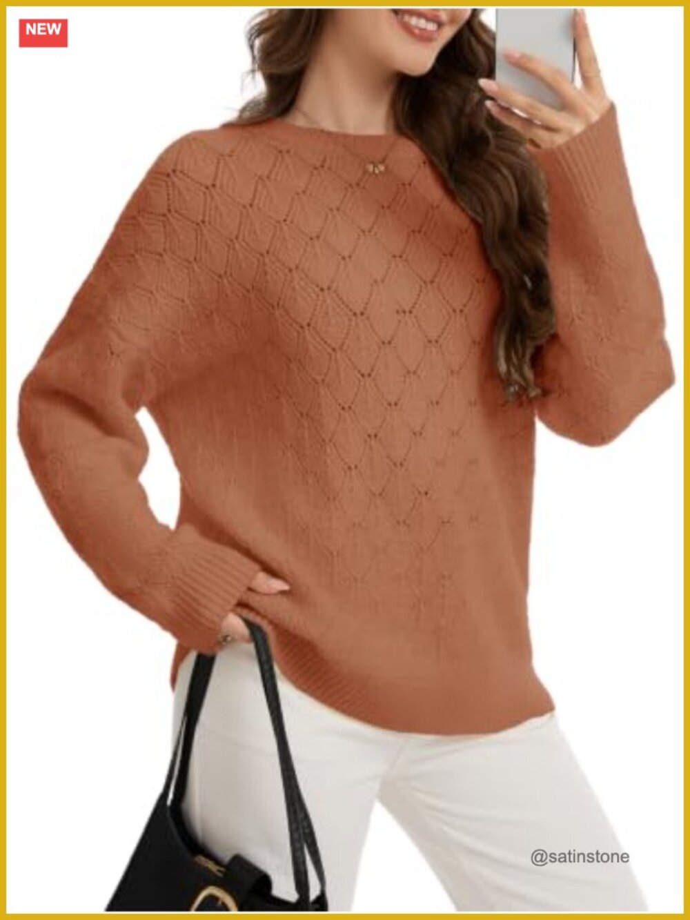 Wool Blend Oversized Chunky Knit Crewneck Sweater Pullover Women